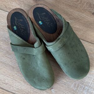 Lotta From Stockholm Olive Green Suede Slip-On Clogs